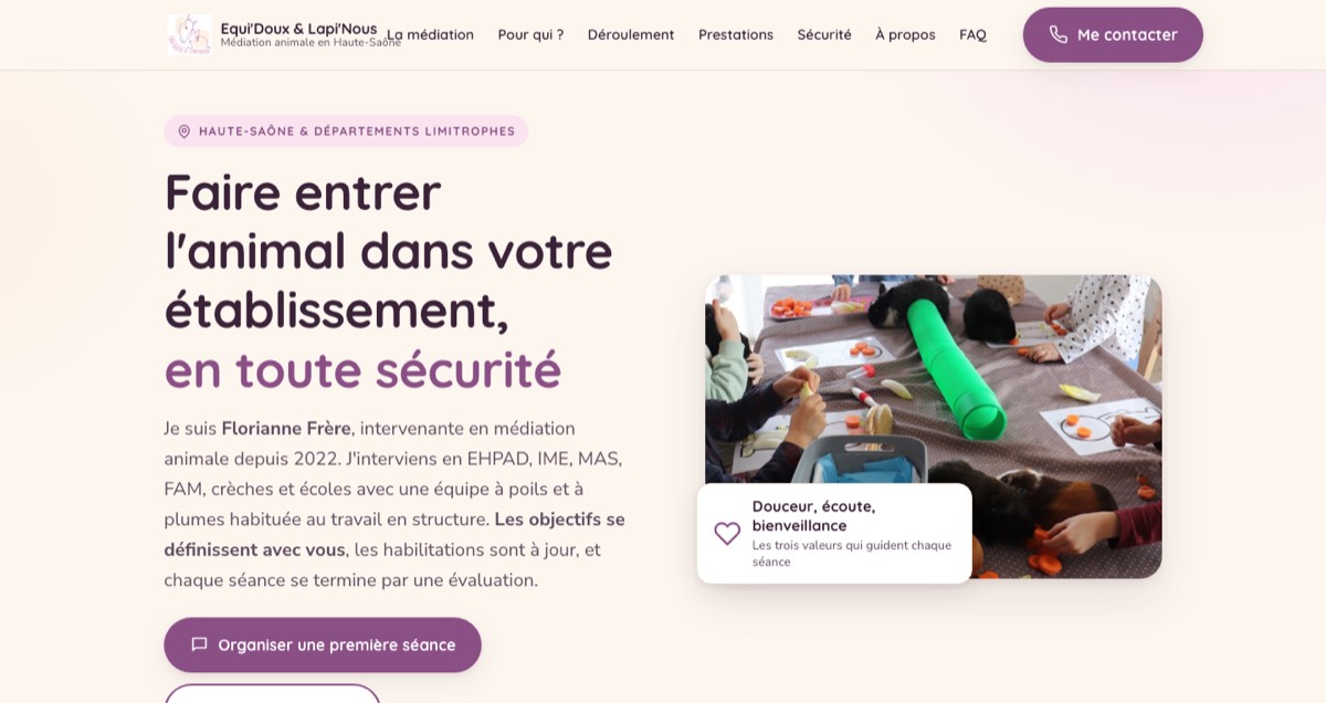 Page d’accueil du site Equi’Doux & Lapi’Nous