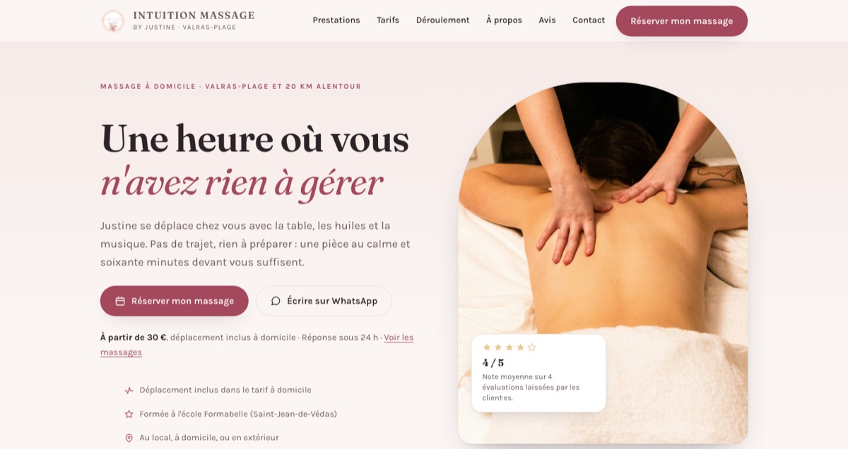 Page d’accueil du site Intuition Massage