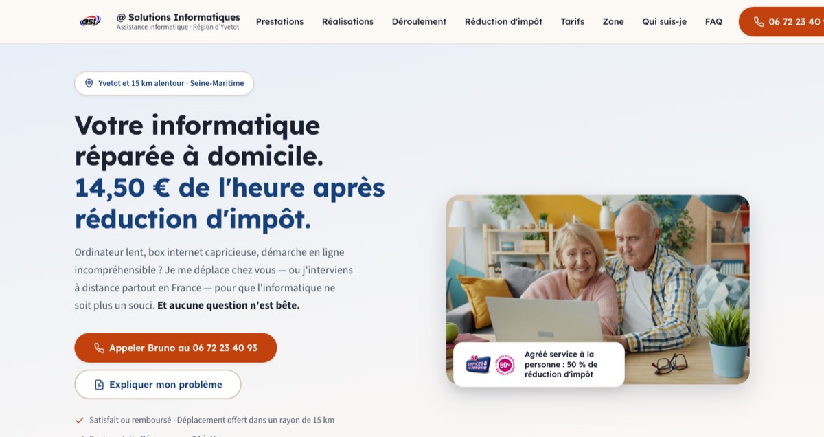 Page d’accueil du site @ Solutions Informatiques