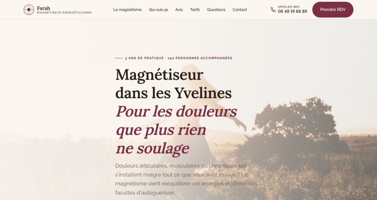 Page d’accueil du site Farah, énergéticienne