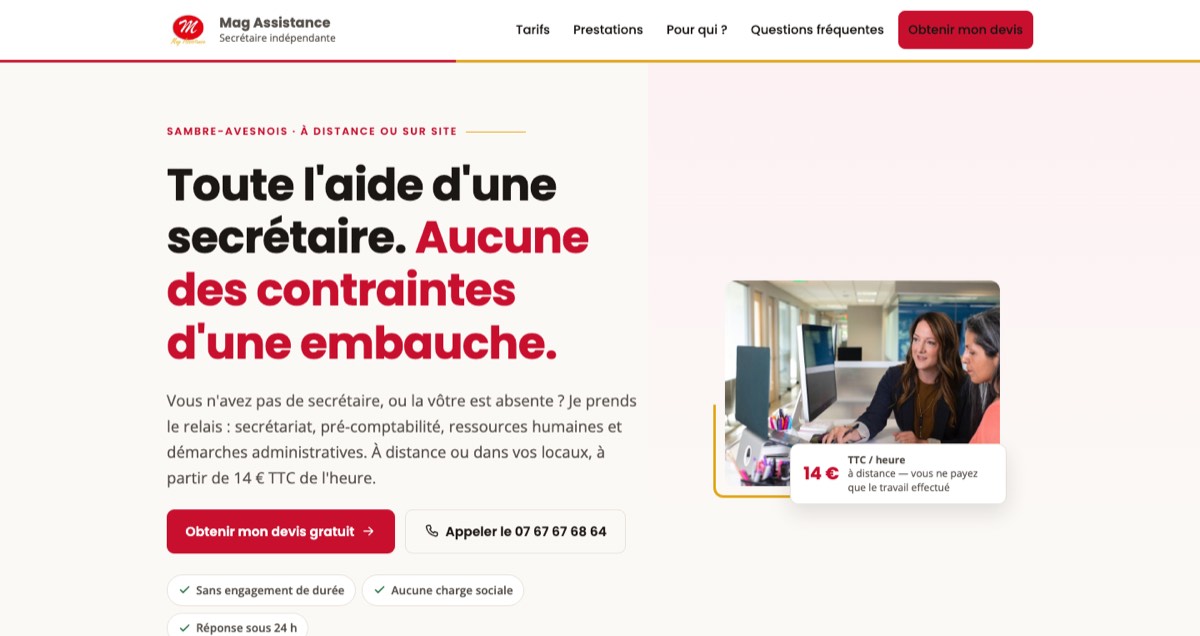 Page d’accueil du site Mag Assistance