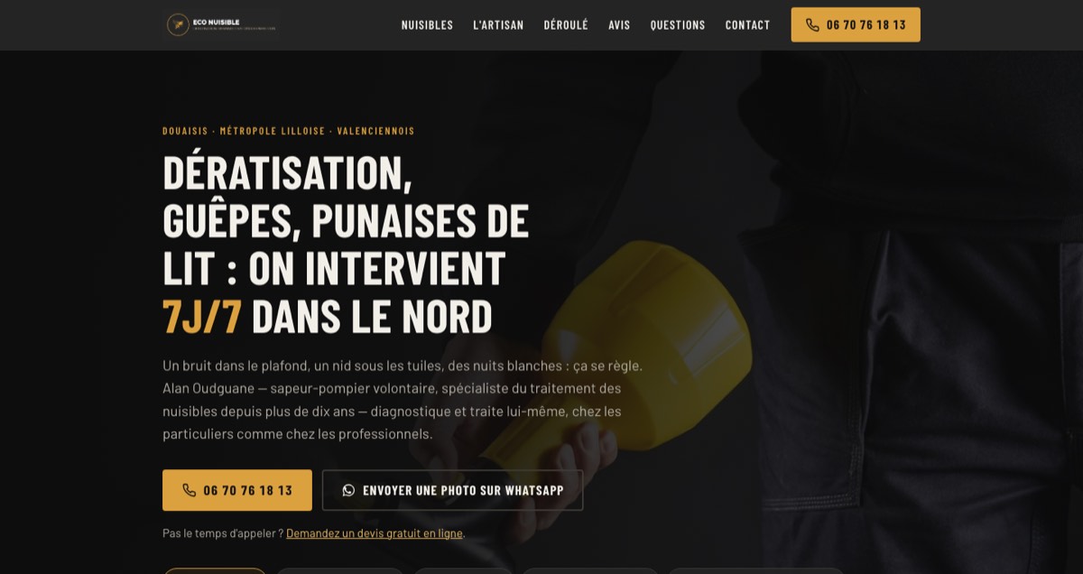 Page d’accueil du site Eco Nuisible