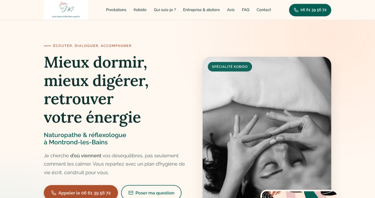 Page d’accueil du site Sarah James-Millet