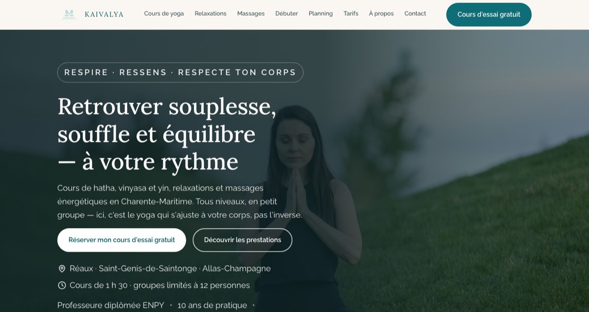 Page d’accueil du site KAIVALYA