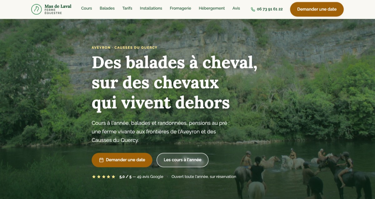 Page d’accueil du site Ferme Équestre du Mas de Laval