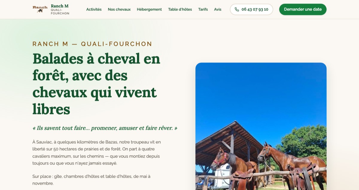 Page d’accueil du site Ranch M — Quali-Fourchon