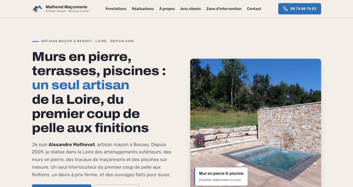 Page d’accueil du site Mathevet Maçonnerie
