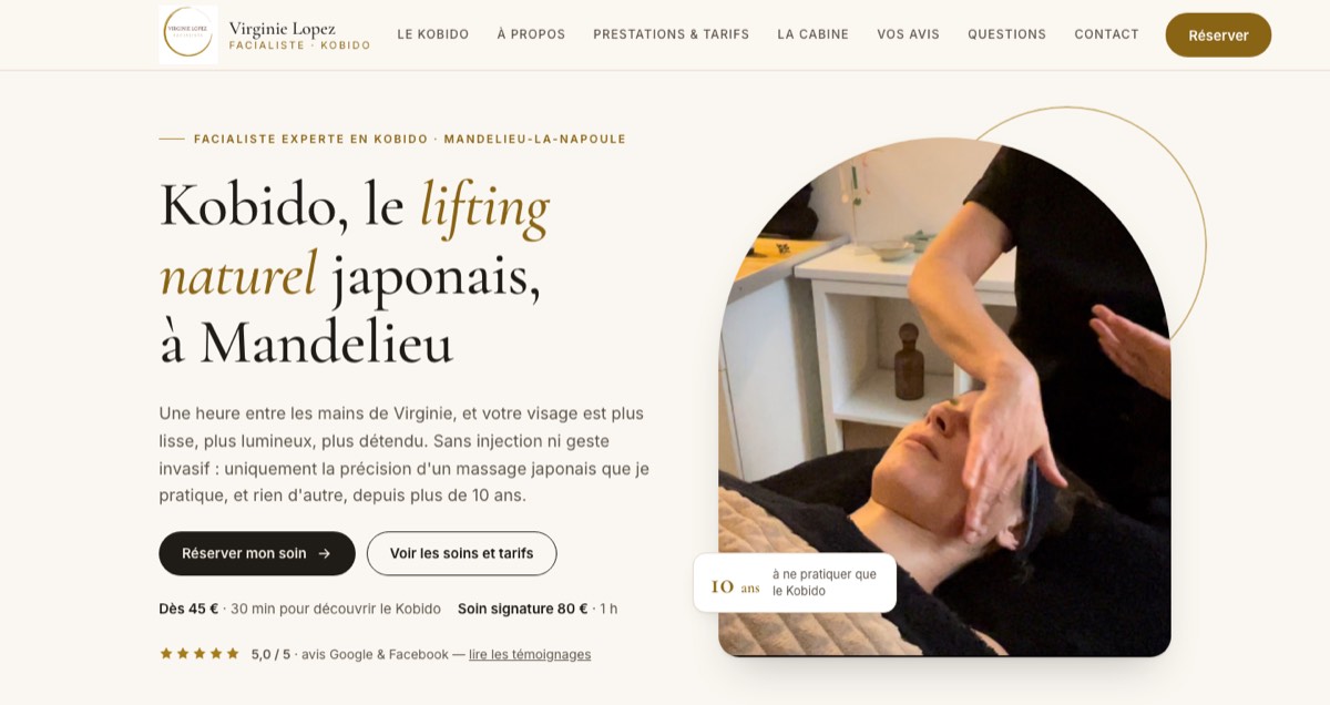 Page d’accueil du site Virginie Lopez — Kobido
