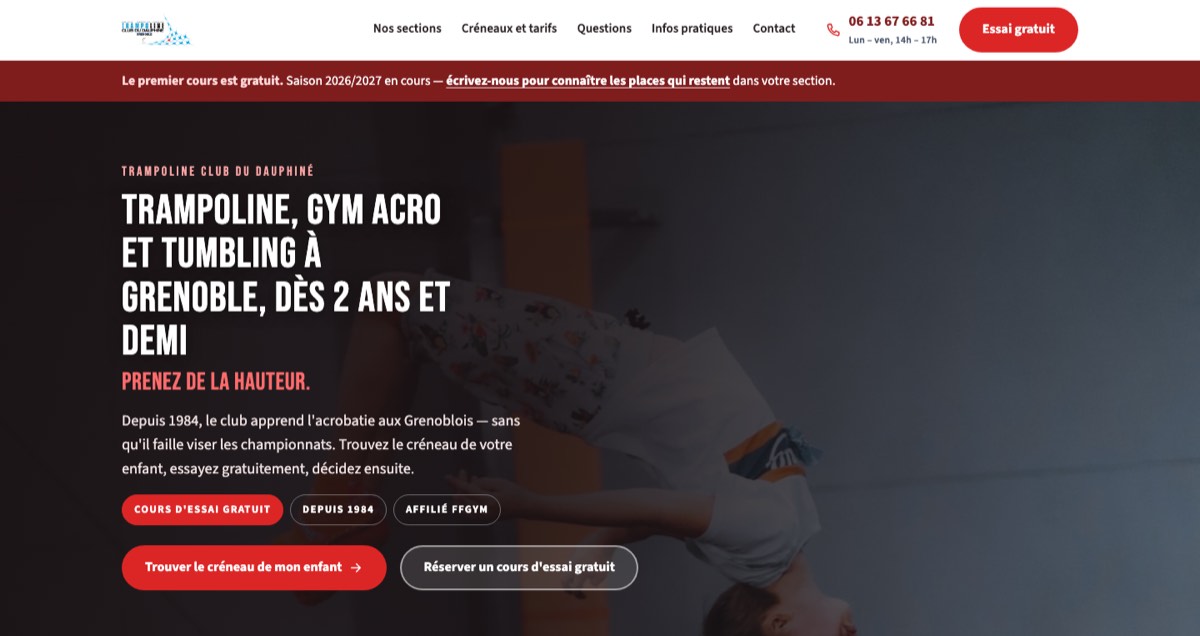 Page d’accueil du site Trampoline Club du Dauphiné