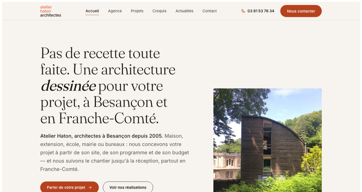 Page d’accueil du site HATON Architecture