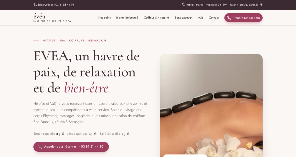 Page d’accueil du site Évéa Institut