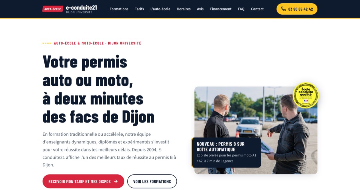 Page d’accueil du site E-conduite 21