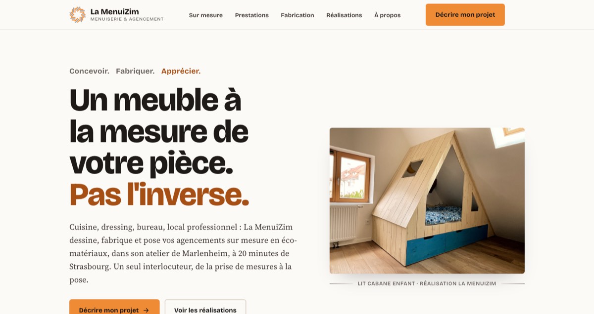 Page d’accueil du site La MenuiZim