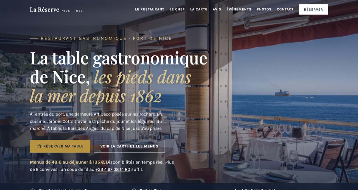 Page d’accueil du site La Réserve de Nice