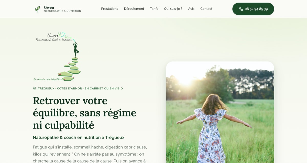 Page d’accueil du site Gwen, naturopathe